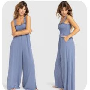 Roxy  Blue Smocked Jumpsuit/ Romper‎ Size S **Has Pockets NEW
